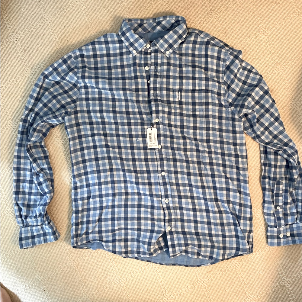 Johnnie-o nelson hanging out button down shirt blue plaid large nwt